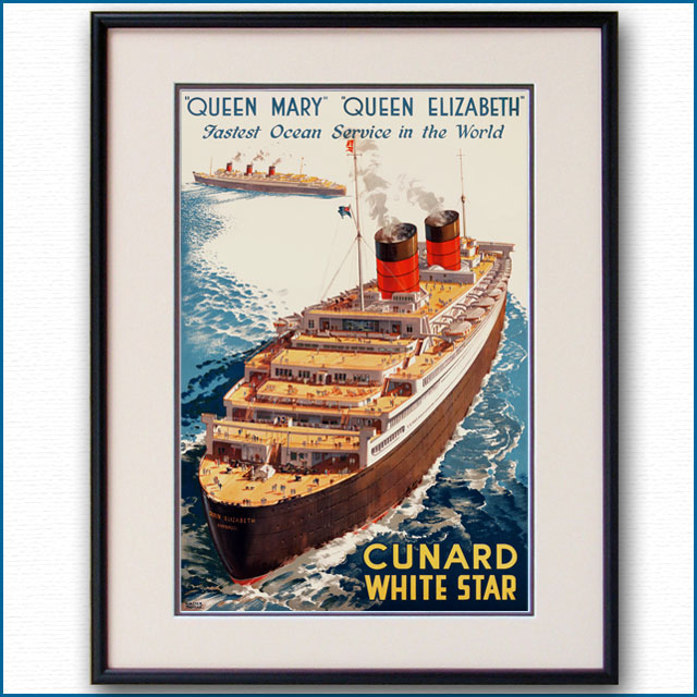 1947年 ウォルター・トーマス 客船クイーンエリザベス・クイーンメリーのポスター 2034LL