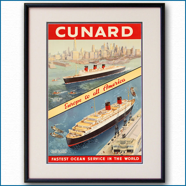 1950年 キュナード 客船クイーンエリザベス クイーンメリーのポスター 2035LL