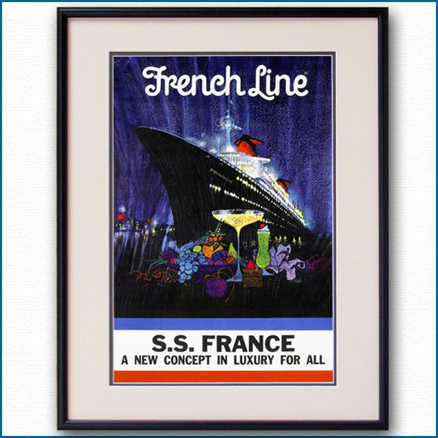 1961年 ボブ・ピーク 客船フランスのポスター 2116LL
