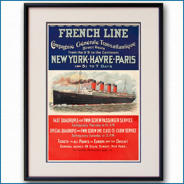 1910年 フレンチライン 客船フランスのポスター 2400LL