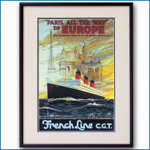 1921年 フレンチライン 客船パリのポスター 2406LL