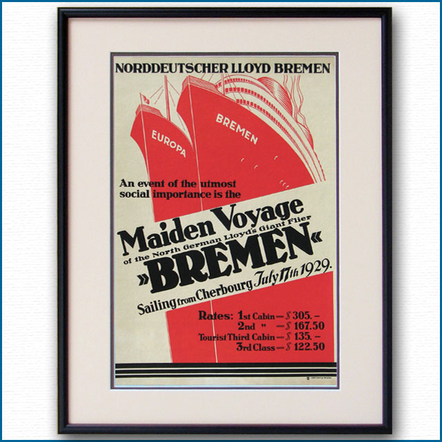 1929年 北ドイツロイド 客船ブレーメンのポスター 2600LL