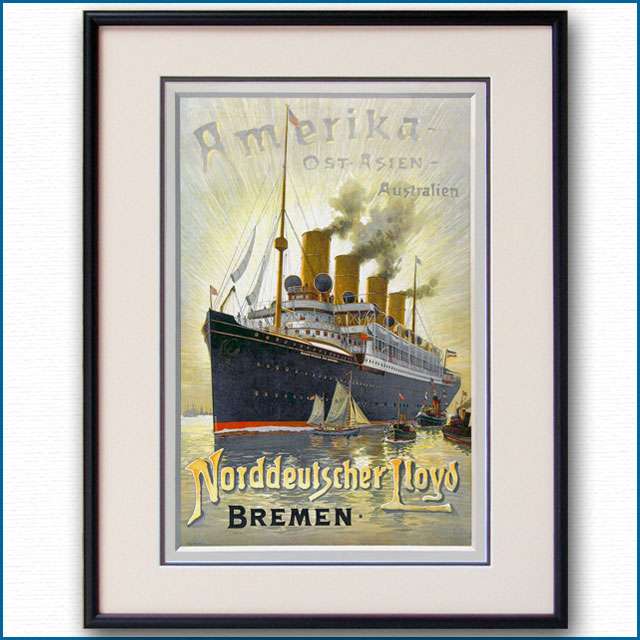 1910年 北ドイツロイド 客船カイザー・ウィルヘルム・デア・クローゼのポスター 2664LL