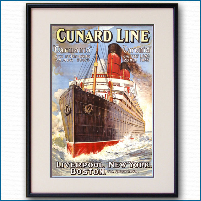 1905年 キュナード 客船カーマニア・カロニアのポスター 2681LL