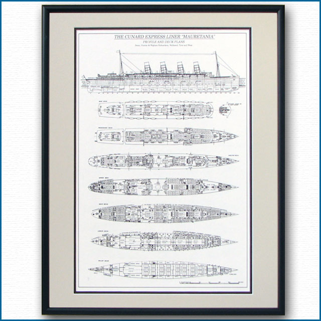 客船モーレタニアの一般配置図、額入りアートポスター 2479XL
