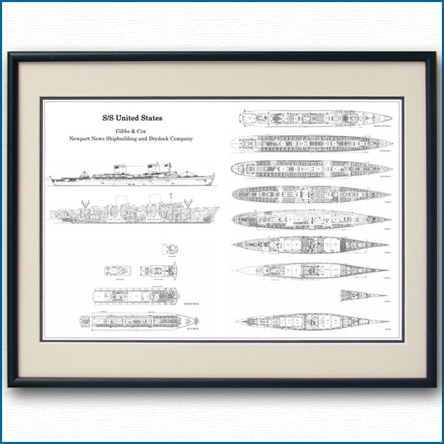 客船ユナイテッドステーツの一般配置図、額入りアートポスター 2693XL
